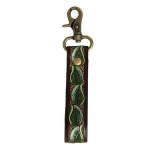 Myra Bag River Valley Keychain FOB Green Leaves Black Leather S-7544